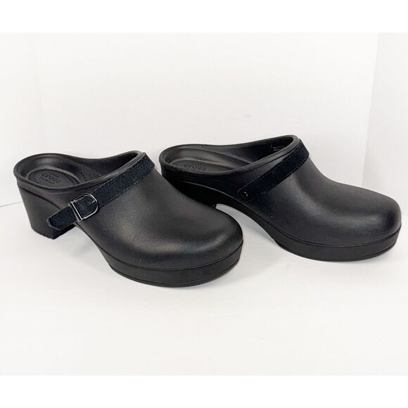 Crocs Dual Comfort Sarah Chunky Heel Mule Clog Black Strap Buckle SlipOn Women 8 - Picture 15 of 15
